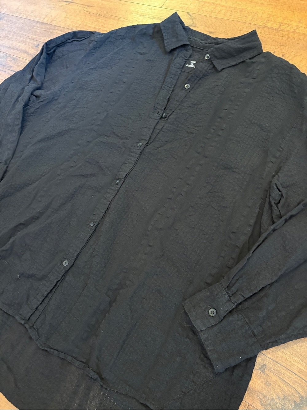 Aerie Black Gauze Oversized Cover Up Shirt Large Button Up Textured EUC